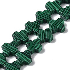 Malachite Brins de perles teintes en malachite synthétique, croix, 13~13.5x12.5~13.5x4~5mm, Trou: 1mm, Environ 18 pcs/chapelet, 9.21'' (23.4 cm)