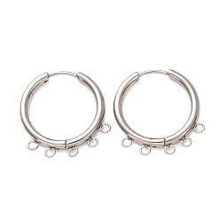 Stainless Steel Color 304 Stainless Steel Hoop Earring Findings, Round, with 5-Loops, Long-Lasting Plated, Stainless Steel Color, 24.5x24x2.5mm, Hole: 1.8mm