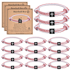Red Alloy & Polyester Cord Bracelets for Women Men, Square with Cross, with Greeting Paper Card and , Red, Inner Diameter: 2.13 inch(5.4cm)