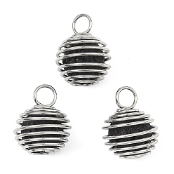 Платина Подвески из натуральной лавовой породы в виде спиралевидной клетки из железа, круглые подвески в виде клеток для шариков, платина, 17.5x14 мм, отверстие : 4.2 мм
