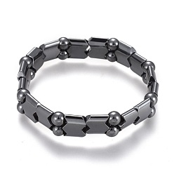 Non-magnetic Hematite Non-magnetic Synthetic Hematite Stretch Bracelets, Wave & Round, Inner Diameter: 2-1/4 inch(5.6cm)
