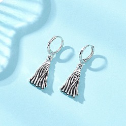 Античный Серебристый & Платиновый Серьги из сплава в тибетском стиле с застежкой-молнией, кисточка, с фурнитурой латунной для серег, старинное серебро и платина, 33x12 мм