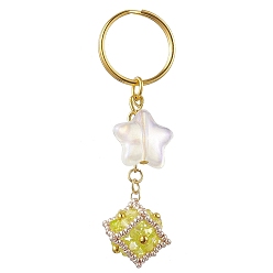 Желтый Стеклянный бисерный куб с акриловой звездой-брелоком, с железной фурнитурой, желтые, 84 мм