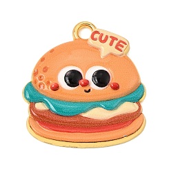 Coral Alloy Enamel Pendants, Hamburger Charms, Golden, Coral, 33.5x30.5x4mm, Hole: 3.5mm