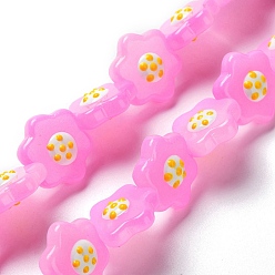 Pink Стеклянные бусины, ручная роспись бусин, с эмалью, цветок, розовые, 18x19.5~20x7.5~8 мм, отверстие : 1.4 мм, около 20 шт / нитка, 13.11'' (33.3 см)