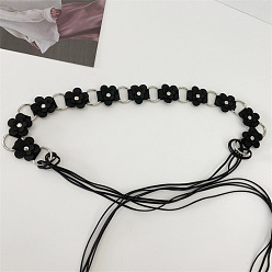 Черный Искусственная кожа цветок латунное кольцо звено цепи пояса живота цепи ремни для женщин, платина, чёрные, 1500 мм