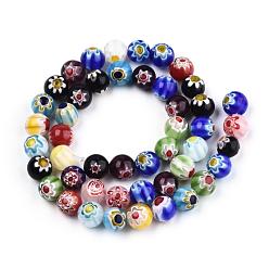 Mixed Color Handmade Millefiori Glass Round Bead Strands, Mixed Color, 8mm, Hole: 1mm, about 52pcs/strand, 16 inch