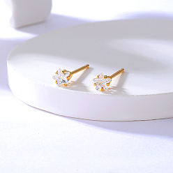 Настоящее золото 18K 201 Серьги-гвоздики из нержавеющей стали с микропаве из кубического циркония, звезда, реальный 18 k позолоченный, нет размера