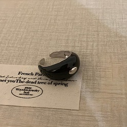 Black Brass Enamel Cuff Open Rings, Oval, Black, 15~20mm