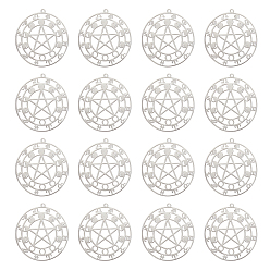 (52) Непрозрачная лаванда 16шт 201 нержавеющая сталь, лазерная резка, плоская круглая 12 со знаками китайского зодиака, цвет нержавеющей стали, 37.5x35x1 мм, отверстие : 1.6 мм