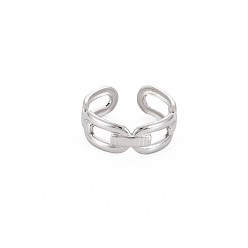 Stainless Steel Color Non-Tarnish 304 Stainless Steel Hollow Open Cuff Ring for Women, Stainless Steel Color, US Size 6(16.5mm)