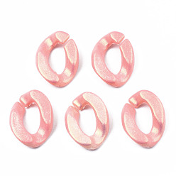 Pink Окрашен акриловые соединительные кольца, прорезиненный стиль, разъемы для быстрой связи, для изготовления бордюрных цепей, твист, розовые, 16x11.5x3 мм, внутренний диаметр: 8 мм, Около 4.5 шт / 2200 г