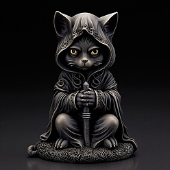 Черный Хэллоуин смоляные фигурки кота-мага, для домашнего украшения рабочего стола, чёрные, 80x95x150 мм