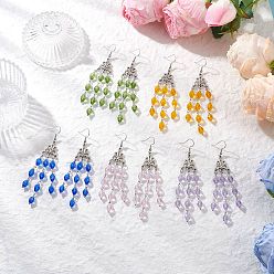 Античный Серебристый & Платиновый 5 пары сережек-подвесок с имитацией австрийского хрусталя, двухконусные, с тибетском стиле сплава, старинное серебро и платина, 96.5x17 мм