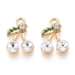 Crystal Alloy Rhinestone Pendants, with Enamel, Light Gold, Cherry, Crystal, 16x11x4mm, Hole: 1.4mm