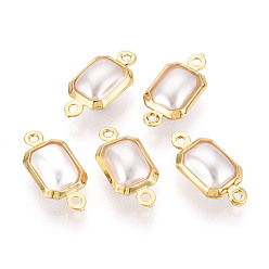 Настоящее золото 18K Латунные подвески-подвески с имитацией жемчуга из АБС-пластика, прямоугольник ссылки, кремово-белые, долговечный, без никеля , реальный 18 k позолоченный, 14.5x7x4.5 мм, отверстие : 1~1.2 мм