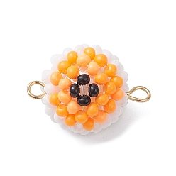 Оранжевый Подвески-шармы в форме круглого глаза из стеклянных бусинок и стеклянных семян на Хэллоуин, с 304 двойными петлями из нержавеющей стали, золотые, оранжевые, 20x14.5 мм, отверстие : 1.8 мм