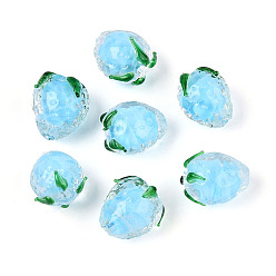 Светло-Голубой Бусы лэмпворк ручной работы, клубника, Небесно-голубой, 14~15x11.5~14x11.5~14 мм, отверстие : 1.2~1.6 мм, около 20 шт / нитка, 10.43 дюйм (26.5 см)