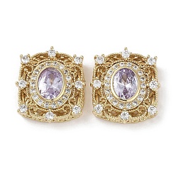 Лиловый Латунные микро проложить кубического циркония бусы, без кадмия, без никеля и без свинца, реальный 18 k позолоченный, прямоугольник с овальным рисунком, сирень, 18.5x16x5 мм, отверстие : 1 мм