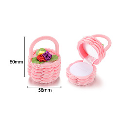 Others Valentine's Day with Flower Flocking Jewelry Gift Boxes, with Sponge Inside, for Earring Studs, Rings Storage, Pink, Basket Pattern, 5.8x8cm