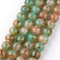 Бирюза Выпечки окрашенные нити шарик хруст стекла, круглые, бирюзовые, 6 мм, отверстие : 1.3~1.6 мм, около 133 шт / нитка, 31.4 дюйм