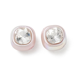 Misty Rose Baking Painted Acrylic & Rhinestone Beads, Square, Faceted, Misty Rose, 13x13.5x11.5mm, Hole: 1.8mm