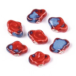 Красный Фарфоровые бусины ручной работы, облако, фантазии античного стекла фарфора, красные, 10~12x16~16.5x6~6.5 мм, отверстие : 2.5~3 мм