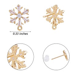 Golden 8Pcs Brass Micro Pave Zirconia Snowflake Stud Earrings Findings, with Vertical Loops, Golden, 8.3mm