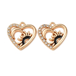 Золотой Подвески из эмали и сплава, со стразами, сердце с лунными подвесками, золотые, 20x20x2 мм, отверстие : 1.6 мм