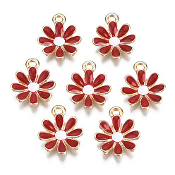 (123L) Белый крем непрозрачный блеск Подвески из легкого позолоченного сплава, с эмалью, цветок, огнеупорный кирпич, 17.5x14.5x3 мм, отверстие : 2 мм