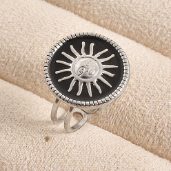 Нержавеющая Сталь Цвет Регулируемые кольца-манжеты из нержавеющей стали с эмалью для женщин, плоские круглые с солнцем, цвет нержавеющей стали, 18 мм, внутренний диаметр: 19 мм