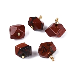 Red Jasper Natural Red Jasper Pendants, Faceted Nuggets Charms, with Golden Tone Brass Findings, 13~15.5x8.5~15x8.5~15mm, Hole: 1.2~1.8mm, about 5pcs/bag