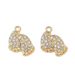 Золотой Подвески из сплава и страза, след, золотые, 17x16.5x2.5 мм, отверстие : 1.5 мм