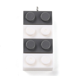 Серый Подвески из смолы, с железной платиной петлей, игрушечные кирпичи, серые, 36x15.5x8 мм, отверстие : 2.6 мм