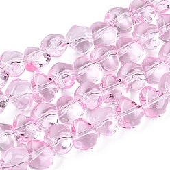 Бледно-Розовый Краска для выпечки, прозрачные стеклянные бусины, нити, самородки, Топ пробуренной, розовый жемчуг, 6.5x7.5x4.5~5 мм, отверстие : 0.8~1 мм, около 99~100 шт / нитка, 21.26~22.24 дюйм (54~56.5 см)