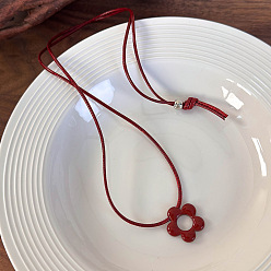 (123L) Белый крем непрозрачный блеск Длинное ожерелье для женщин с подвеской в виде цветка из сплава, регулируемым вощеным шнурком., огнеупорный кирпич, 33.46 дюйм (85 см)