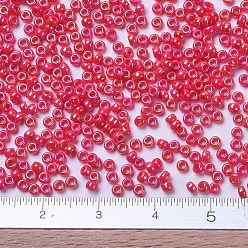 (RR475) Opaque Vermillion Red AB MIYUKI Round Rocailles Beads, Japanese Seed Beads, 11/0, (RR475) Opaque Vermillion Red AB, 11/0, 2x1.3mm, Hole: 0.8mm, about 5500pcs/50g