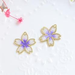 Medium Purple Alloy Enamel Pendants, Golden, Sakura Charm, Medium Purple, 23x22mm