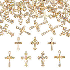 Золотой 42шт 7 стили подвески со стразами из сплава, крестик, золотые, 26~32.5x15~22x2~3.5 мм, отверстие : 1.8~2 мм, 6 шт / стиль