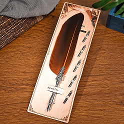 Кокосово-Коричневый Перо перо перо, винтажная чернильная ручка с перьями, Ручка из цинкового сплава, пишущая ручка, ручка для каллиграфии, подарочный набор на Рождество и день рождения, кокосового коричневый, 23~24 см