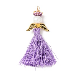 Средний Фиолетовый Стеклянные жемчужины круглые бусины с поликоттоновой кисточкой большие подвески, с японским бисером, ангельские прелести, средне фиолетовый, 54~59x20x8 мм, отверстие : 2 мм