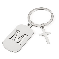 Letter M 1Porte-clés en acier inoxydable, avec porte-clés fendus, rectangle, couleur inox, lettre m, 72mm
