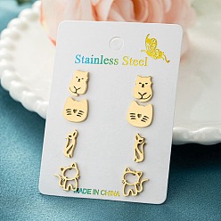 Золотой 304 серьги из нержавеющей стали, в форме змеи, черепахи, бабочки и кошки, золотые, 10~12x5~11 мм