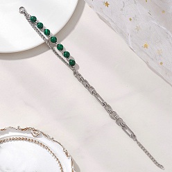 Малахит Браслеты из круглых бусин синтетического малахита, 304 Браслеты из нержавеющей стали с панцирным плетением и звеньями Cahin для женщин, 6.81 дюйм (17.3 см)