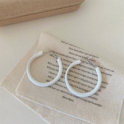Белый Серьги-кольца из эпоксидного сплава, платина, белые, 40 мм