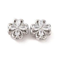 Платина Латунные микропаве из прозрачного кубического циркония, без кадмия, без никеля и без свинца, клевер, платина, 13x13x8 мм, отверстие : 1.8 мм