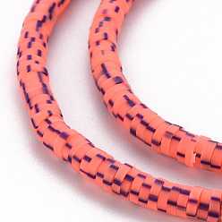 Salmon Handmade Polymer Clay Bead Strands, Heishi Beads, for DIY Jewelry Crafts Supplies, Disc/Flat Round, Salmon, 4x0.5~1mm, Hole: 0.9mm, about 320~450pcs/strand, 15.35 inch~16.92 inch(39~43cm)