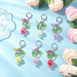 (52) Непрозрачная лаванда 6 акриловые брелки для ключей, с железными разъемными кольцами для ключей и карабинами из сплава, круглая с цветком, платина, разноцветные, 95 мм