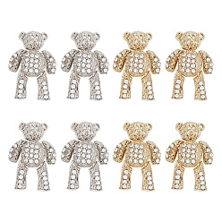 Платиновый & Золотой 8шт 2 цвета сплав горный хрусталь кабошоны, аксессуары для украшения ногтей для женщин, медведь, платиной и золотом, 17.7x9x6 мм, 4 шт / цвет