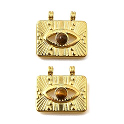 Тигровый глаз Природных тигровый глаз подвески, полый прямоугольник с подвесками в виде глаз, с 304 установками из нержавеющей стали, ионное покрытие (ip), реальный 14 k позолоченный, 19x20x5 мм, отверстие : 2.5 мм